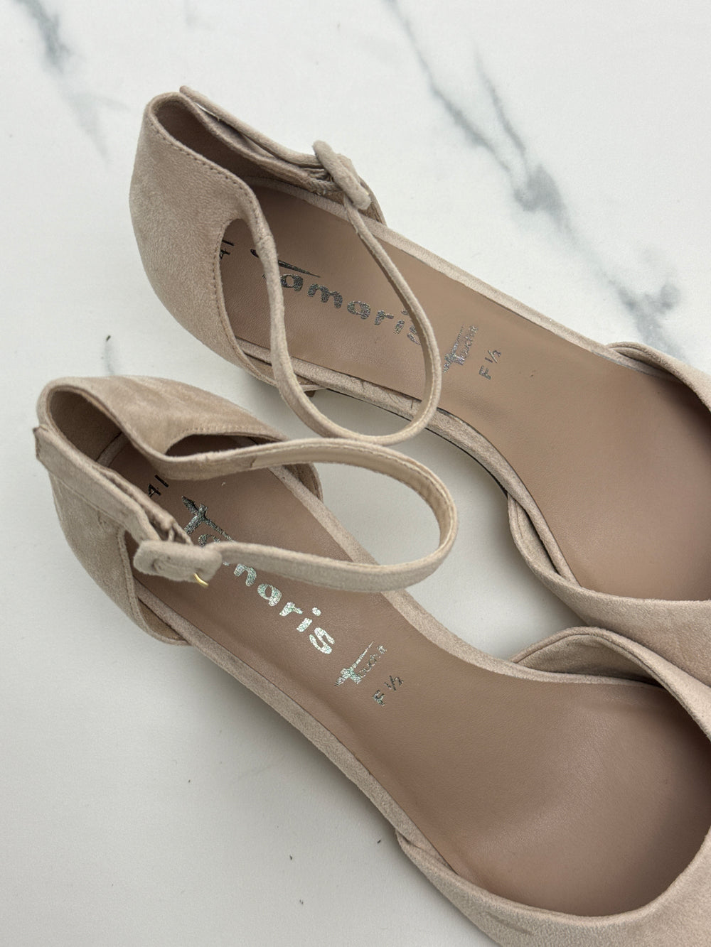 Tamaris Damen Pumps Beige Veloursoptik Riemchen Blockabsatz Gr. 41