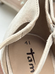 Tamaris Damen Pumps Beige Veloursoptik Riemchen Blockabsatz Gr. 41