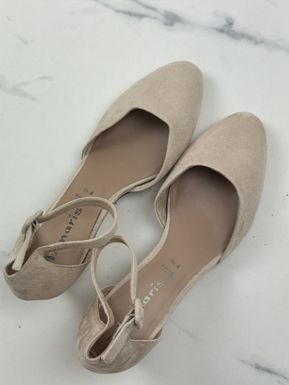 Tamaris Damen Pumps Beige Veloursoptik Riemchen Blockabsatz Gr. 41
