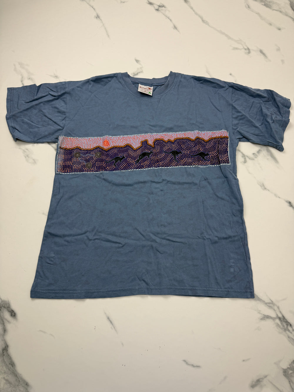 Bulurru Australia Herren T-Shirt Blau Gr. M Aboriginal Art Känguru 100% Baumwolle