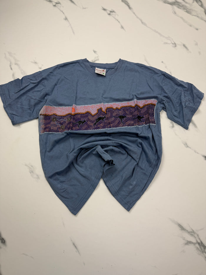 Bulurru Australia Herren T-Shirt Blau Gr. M Aboriginal Art Känguru 100% Baumwolle