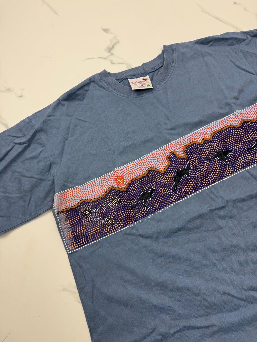 Bulurru Australia Herren T-Shirt Blau Gr. M Aboriginal Art Känguru 100% Baumwolle