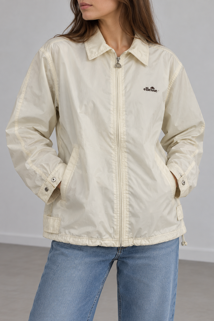 Ellesse Damen Vintage Jacke Creme Gr. L Nylon Logo Retro