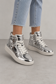 Tommy Jeans TJW Retro Basket Metallic MC Damen High Top Sneaker Silber Gr. 36