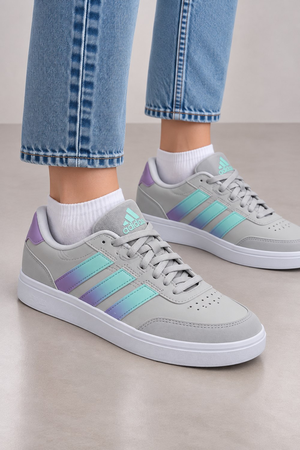 Adidas Courtblock Damen Sneaker Grau Mint Lila Gr. 38 2/3