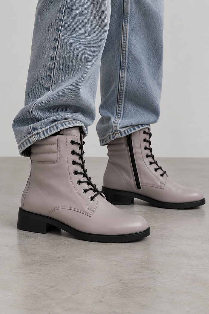 Högl Damen Leder Stiefeletten Grau Flieder Gr. 37,5