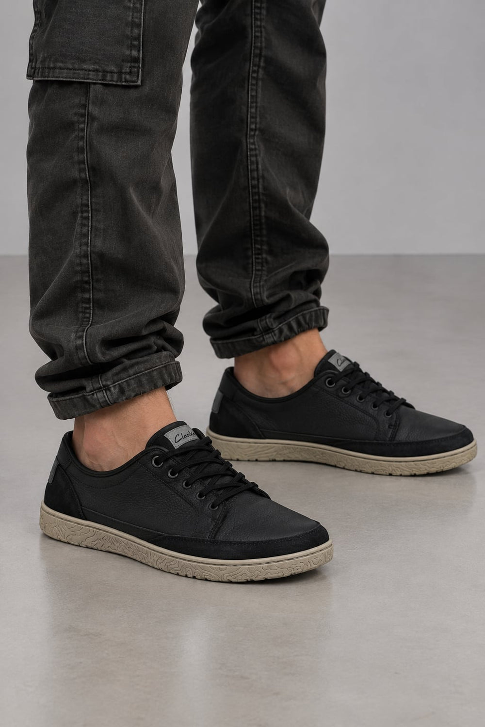Clarks Herren Leder Sneaker Schwarz Gr. 42,5