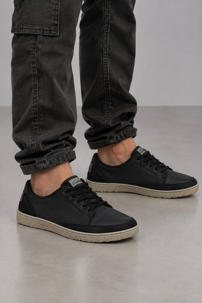 Clarks Herren Leder Sneaker Schwarz Gr. 42,5